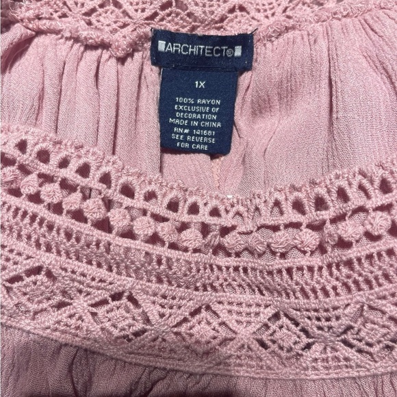 Romantic Blush Pink 1X Flowy Tunic – Cottagecore Smocked Neck & Floral Hem - Picture 7 of 7